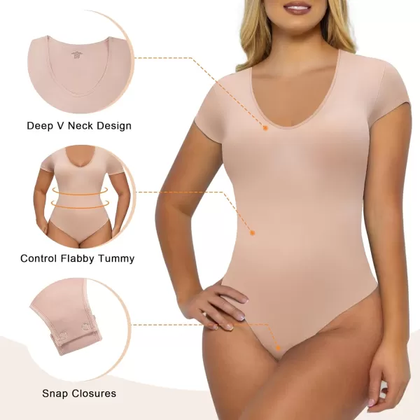 SHAPERX Scoop Neck Bodysuit for Women Seamless Tummy Control Shapewear Thong Sculpting Body Shaper