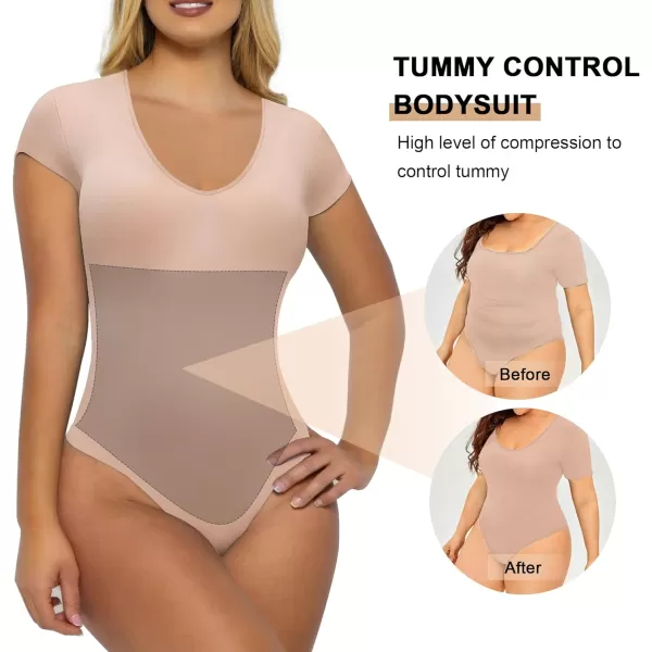 SHAPERX Scoop Neck Bodysuit for Women Seamless Tummy Control Shapewear Thong Sculpting Body Shaper
