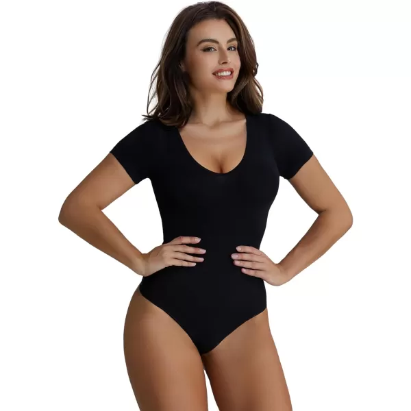 SHAPERX Scoop Neck Bodysuit for Women Seamless Tummy Control Shapewear Thong Sculpting Body Shaper