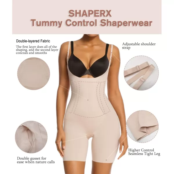 SHAPERX Shapewear for Women Tummy Control Open Bust Thigh Slimmer Body Shaper