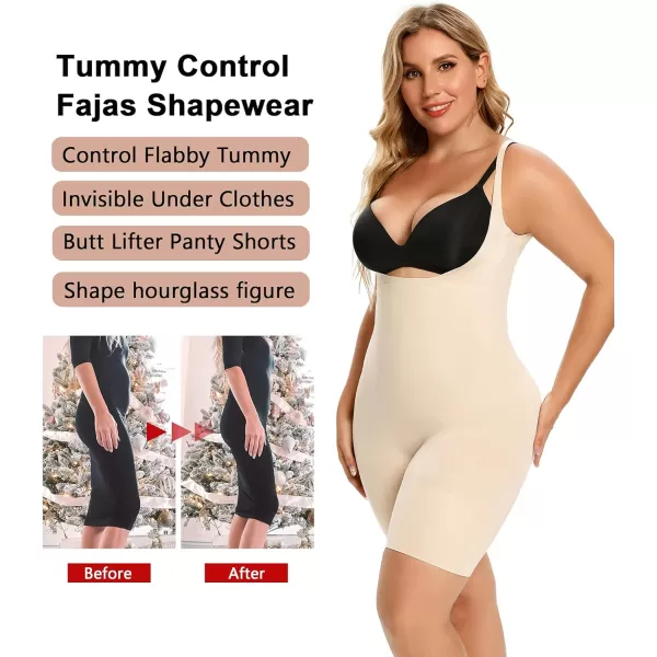 SHAPERX Shapewear for Women Tummy Control Open Bust Thigh Slimmer Body Shaper