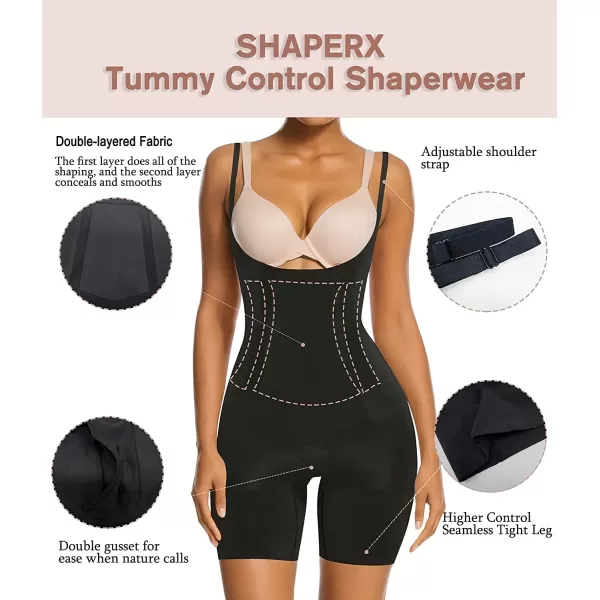SHAPERX Shapewear for Women Tummy Control Open Bust Thigh Slimmer Body Shaper