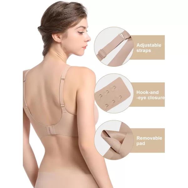 SHAPERX Wireless Scoop Bras for Women Small to Plus Size Seamless Everyday Bra with Removable Pads
