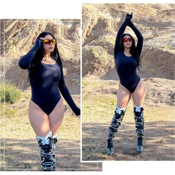 SHAPERX Women's Soft Crew Neck Bodysuit Fits Everybody Long Sleeve Body Suits Tops