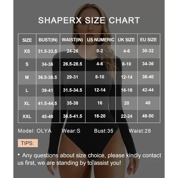 SHAPERX Women's Soft Crew Neck Bodysuit Fits Everybody Long Sleeve Body Suits Tops