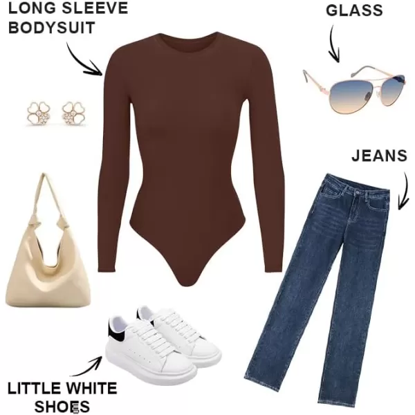 SHAPERX Women's Soft Crew Neck Bodysuit Fits Everybody Long Sleeve Body Suits Tops
