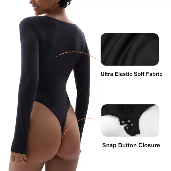 SHAPERX Women's Soft Crew Neck Bodysuit Fits Everybody Long Sleeve Body Suits Tops
