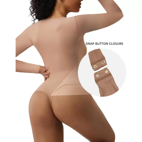 SHAPERX Women's Soft Crew Neck Bodysuit Fits Everybody Long Sleeve Body Suits Tops