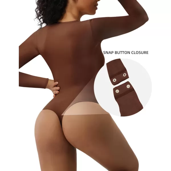 SHAPERX Women's Soft Crew Neck Bodysuit Fits Everybody Long Sleeve Body Suits Tops