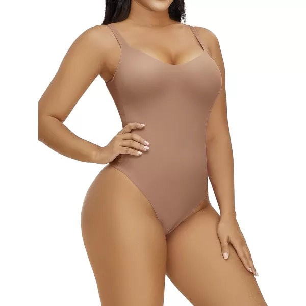SHAPERX Women's Square Neck Bodysuit Fit Everybody No Compression Sleeveless Body Suits