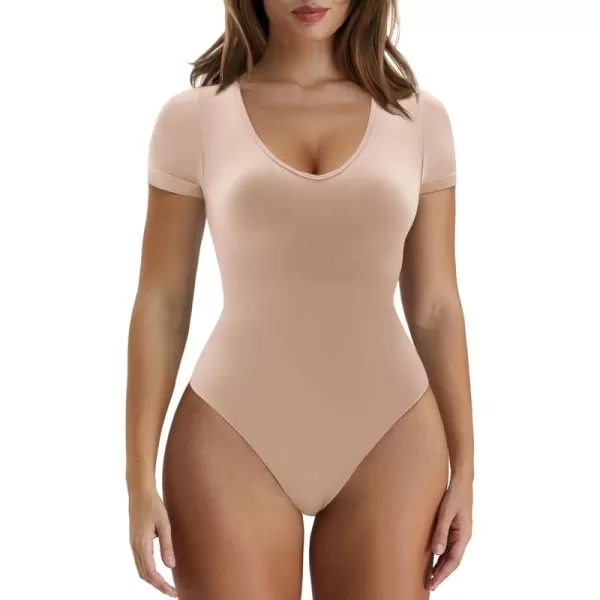 SHAPERX Scoop Neck Bodysuit for Women Seamless Tummy Control Shapewear Thong Sculpting Body Shaper