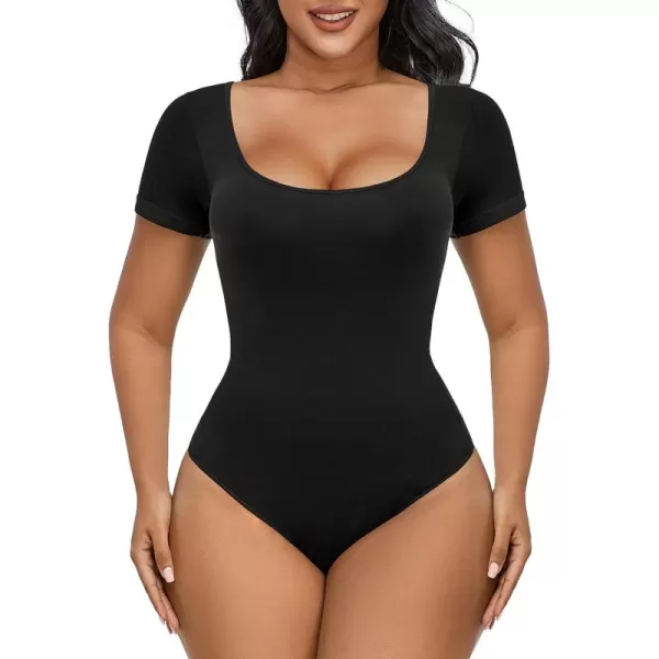 SHAPERX Scoop Neck Bodysuit for Women Seamless Tummy Control Shapewear Thong Sculpting Body Shaper