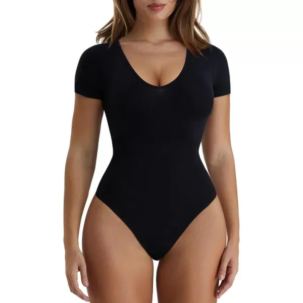 SHAPERX Scoop Neck Bodysuit for Women Seamless Tummy Control Shapewear Thong Sculpting Body Shaper
