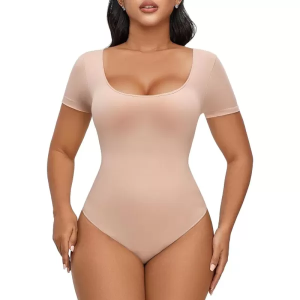 SHAPERX Scoop Neck Bodysuit for Women Seamless Tummy Control Shapewear Thong Sculpting Body Shaper