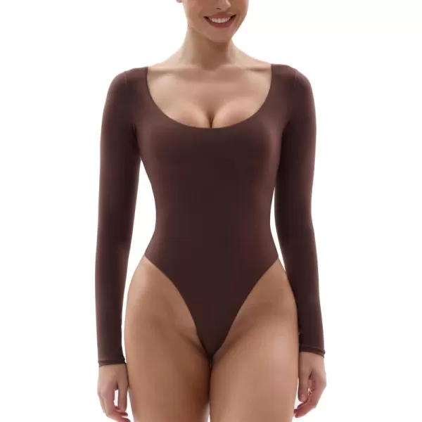SHAPERX Women's Soft Crew Neck Bodysuit Fits Everybody Long Sleeve Body Suits Tops