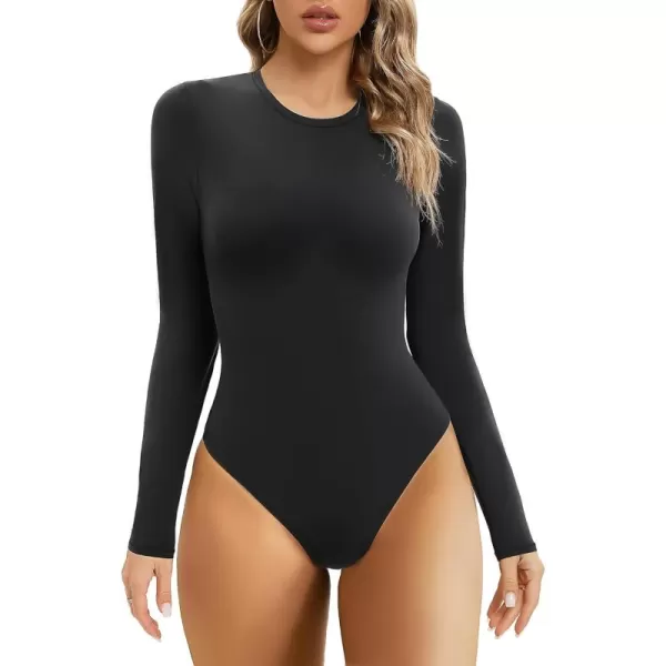 SHAPERX Women's Soft Crew Neck Bodysuit Fits Everybody Long Sleeve Body Suits Tops