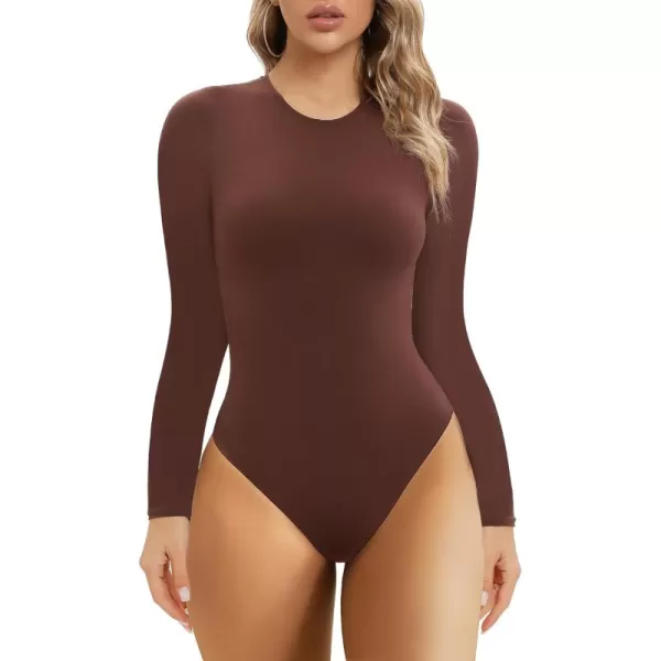SHAPERX Women's Soft Crew Neck Bodysuit Fits Everybody Long Sleeve Body Suits Tops
