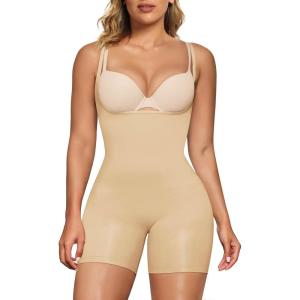 imageSHAPERX Open Bust Shapewear Tummy Control Bodysuits for Women Seamless Compression High Waisted Body ShaperBeigeshorts