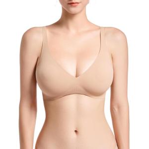 imageSHAPERX Wireless Scoop Bras for Women Small to Plus Size Everyday Bra with Removable PadsBeigeno Bra Pad