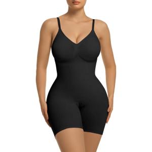 imageSHAPERX Womens Shapewear Tummy Control Bodysuit with Removable Pads Seamless Sculpting Mid Thigh Body ShaperBlack Mid Thigh