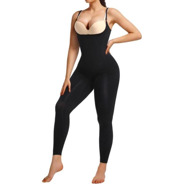 SHAPERX Dames Vormende Bodysuit Naadloos Buikverstevigend Shapewear Verstelbare Bandjes, UK SZ5215 Black S/M