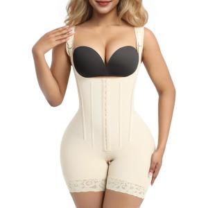 imageSHAPERX Shapewear for Women Tummy Control Body Shaper Butt Lifter Bodysuit Postpartum Girdles with Adjustable StrapsBeige Hooks