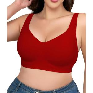 imageSHAPERX Bras for Women No Underwire Seamless Oversized Everyday Bra Comfort Wireless Padded Soft Support BraletteRed