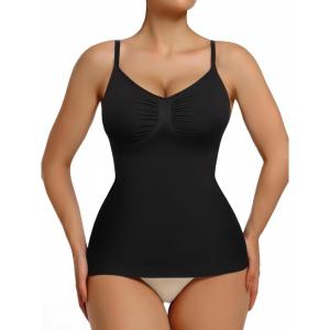 imageSHAPERX Womens Shapewear Tank Tops Seamless Tummy Control Shaping Camisole Adjustable Straps AntiRoll HemBlack