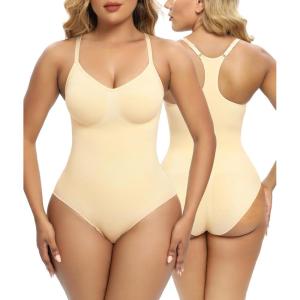 imageSHAPERX Bodysuit for Women Tummy Control Shapewear Racerback Seamless Sculpting Body Shaper Tank TopBeige