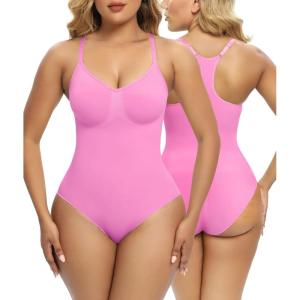imageSHAPERX Bodysuit for Women Tummy Control Shapewear Racerback Seamless Sculpting Body Shaper Tank TopPink