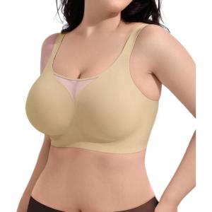 imageSHAPERX Wireless Bras for Women V Mesh Supportive Full Coverage Everyday Bralette No Underwire Seamless T Shirt Push Up BraBeige