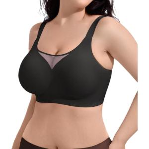 imageSHAPERX Wireless Bras for Women V Mesh Supportive Full Coverage Everyday Bralette No Underwire Seamless T Shirt Push Up BraBlack
