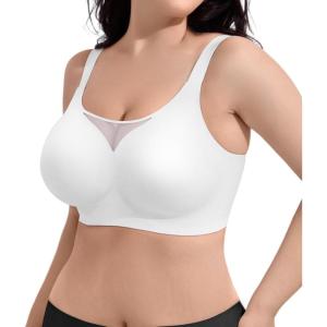 imageSHAPERX Wireless Bras for Women V Mesh Supportive Full Coverage Everyday Bralette No Underwire Seamless T Shirt Push Up BraWhite