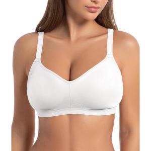 imageSHAPERX Womens Wireless Seamless Bra No Dig Comfort Lightly Lined Full Coverage Bralette for Daily WearWhite