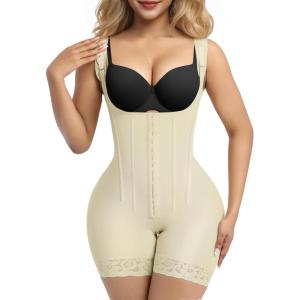 imageSHAPERX Womens Fajas Colombianas Postpartum Shapewear Tummy Control Body Shaper Butt Lifter with Boned SupportBeige Hooks