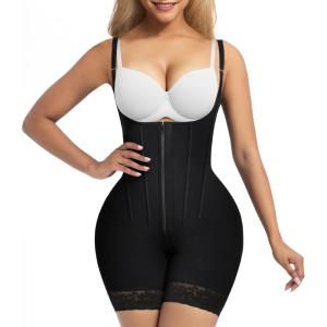 imageSHAPERX Womens Fajas Colombianas Postpartum Shapewear Tummy Control Body Shaper Butt Lifter with Boned SupportBlack Zipper
