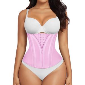 imageSHAPERX Waist Trainer for Women Tummy Control Workout Waist Cincher Corset Hourglass Body Shaper Zipper and HooksPink