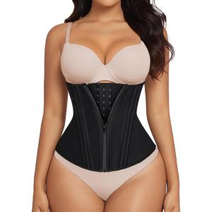 imageSHAPERX Waist Trainer for Women Corset Shapewear Tummy Control Sport Workout Waist Cincher Body Shaper Zipper and HooksBlack