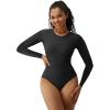 imageSHAPERX Womens Slimming Bodysuit Buttery Soft Snap Closure Seamless Long Sleeve Layering TopCrew Neckblack