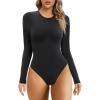 imageSHAPERX Womens Slimming Bodysuit Buttery Soft Snap Closure Seamless Long Sleeve Layering TopCrew Neckblack