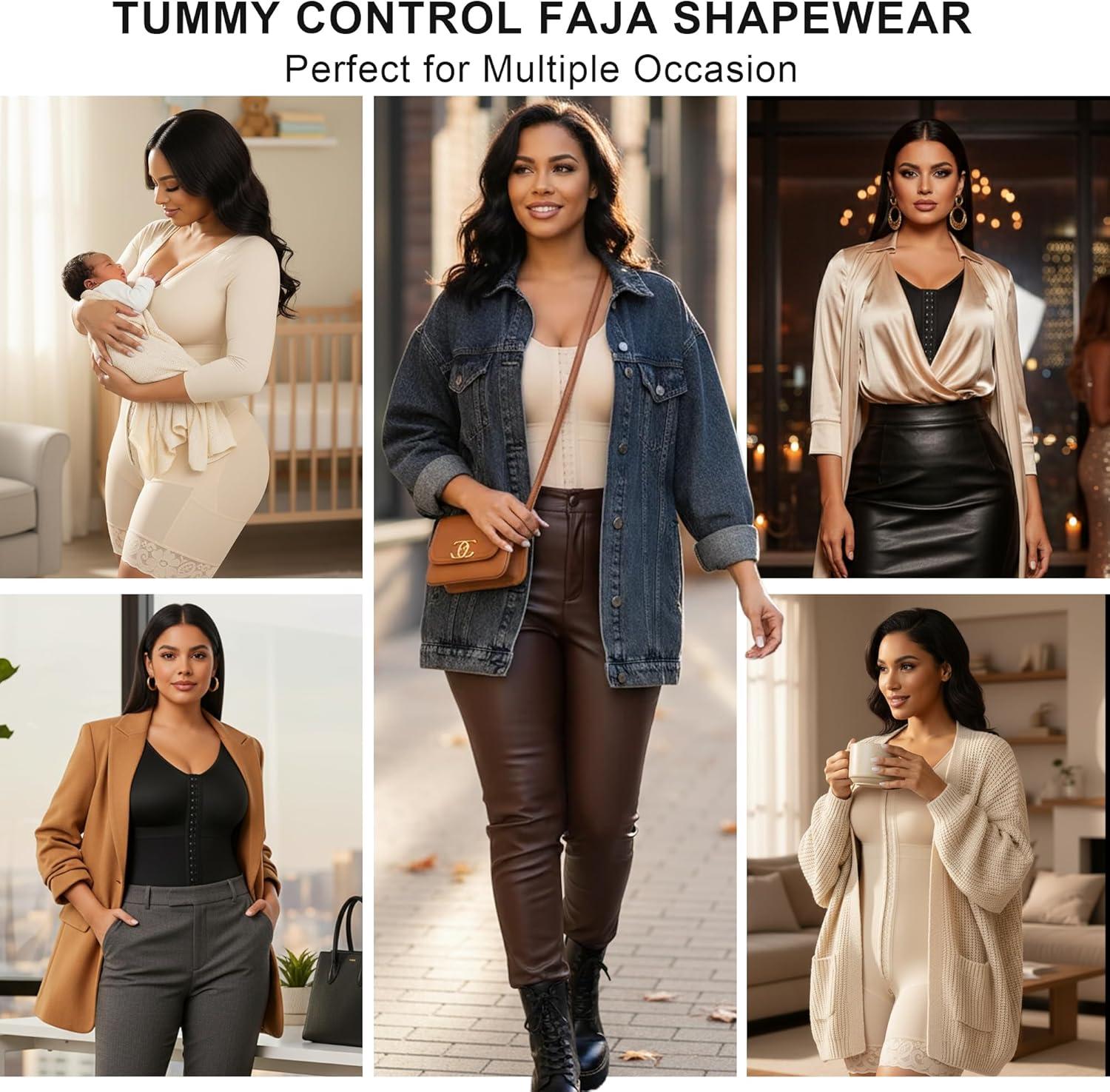 imageSHAPERX Womens Fajas Colombianas Shapewear Postpartum Tummy Control Arm Slimming Full Body Shaper with Zipper CrotchBlack