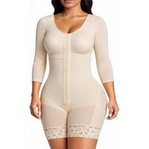 imageSHAPERX Womens Fajas Colombianas Shapewear Postpartum Tummy Control Arm Slimming Full Body Shaper with Zipper CrotchBeige