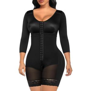 imageSHAPERX Womens Fajas Colombianas Shapewear Postpartum Tummy Control Arm Slimming Full Body Shaper with Zipper CrotchBlack