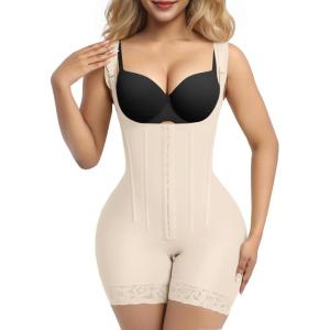 imageSHAPERX Womens Fajas Colombianas Tummy Control Shapewear Postpartum Butt Lifting Body Shaper with Boned SupportBeige Hooks