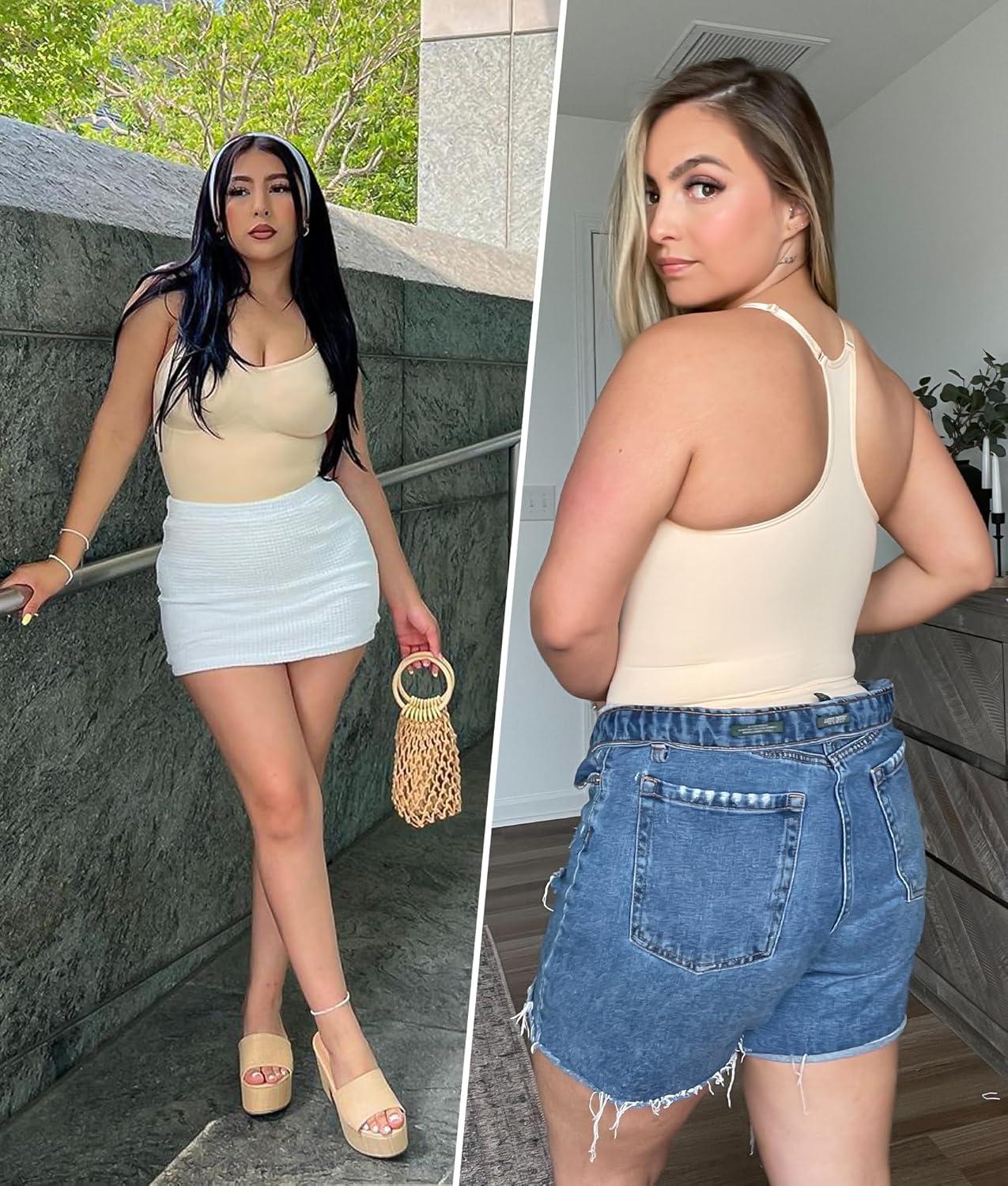 imageSHAPERX Bodysuit for Women Tummy Control Shapewear Racerback Seamless Body Shaper Tank TopBeige