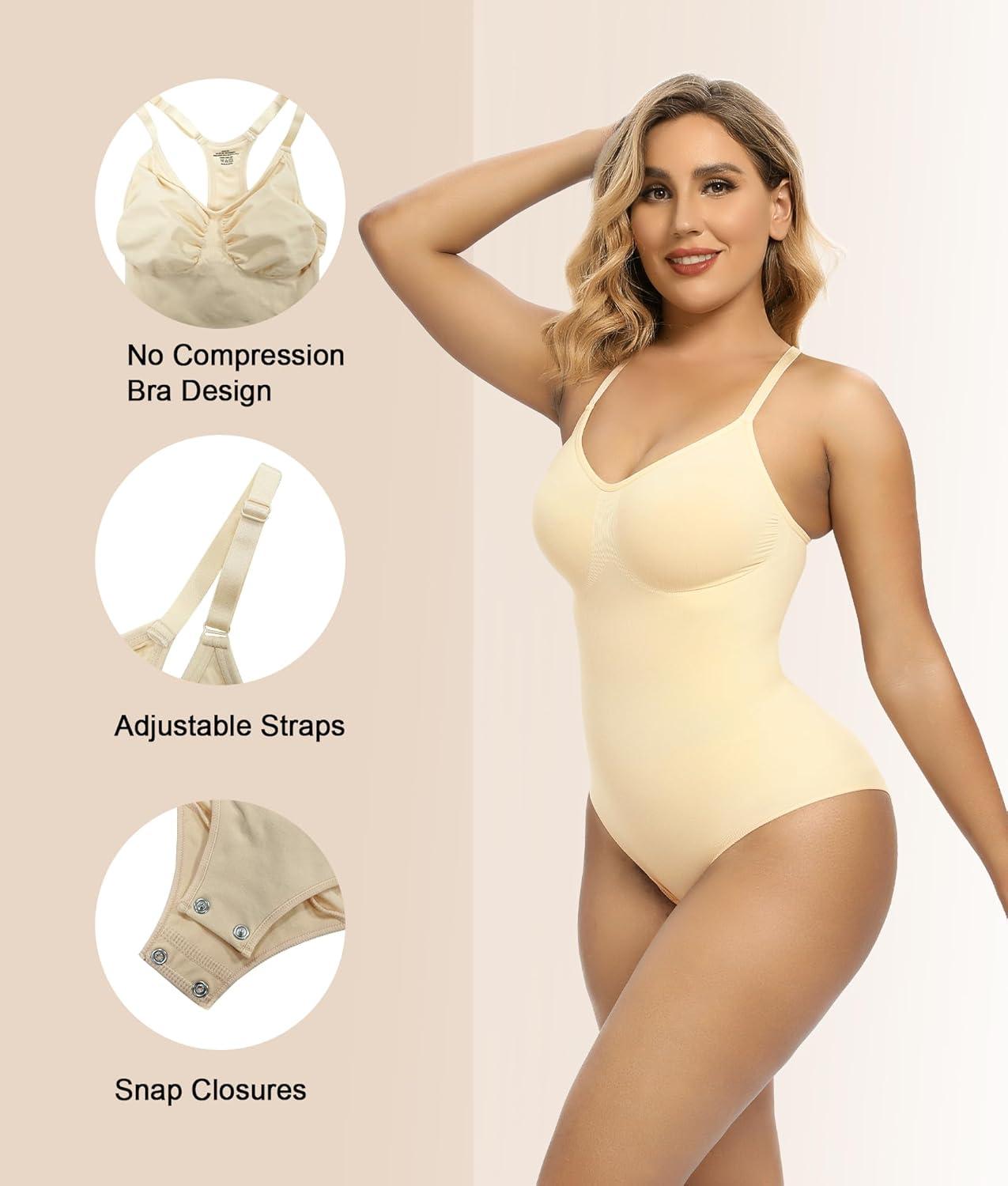 imageSHAPERX Bodysuit for Women Tummy Control Shapewear Racerback Seamless Body Shaper Tank TopBeige