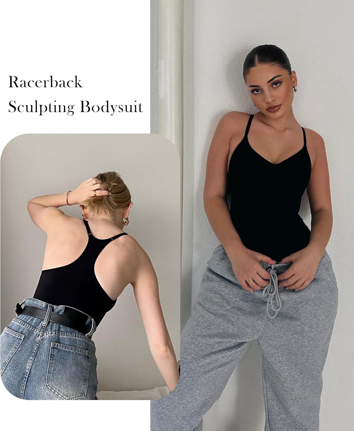 imageSHAPERX Bodysuit for Women Tummy Control Shapewear Racerback Seamless Body Shaper Tank TopBlack