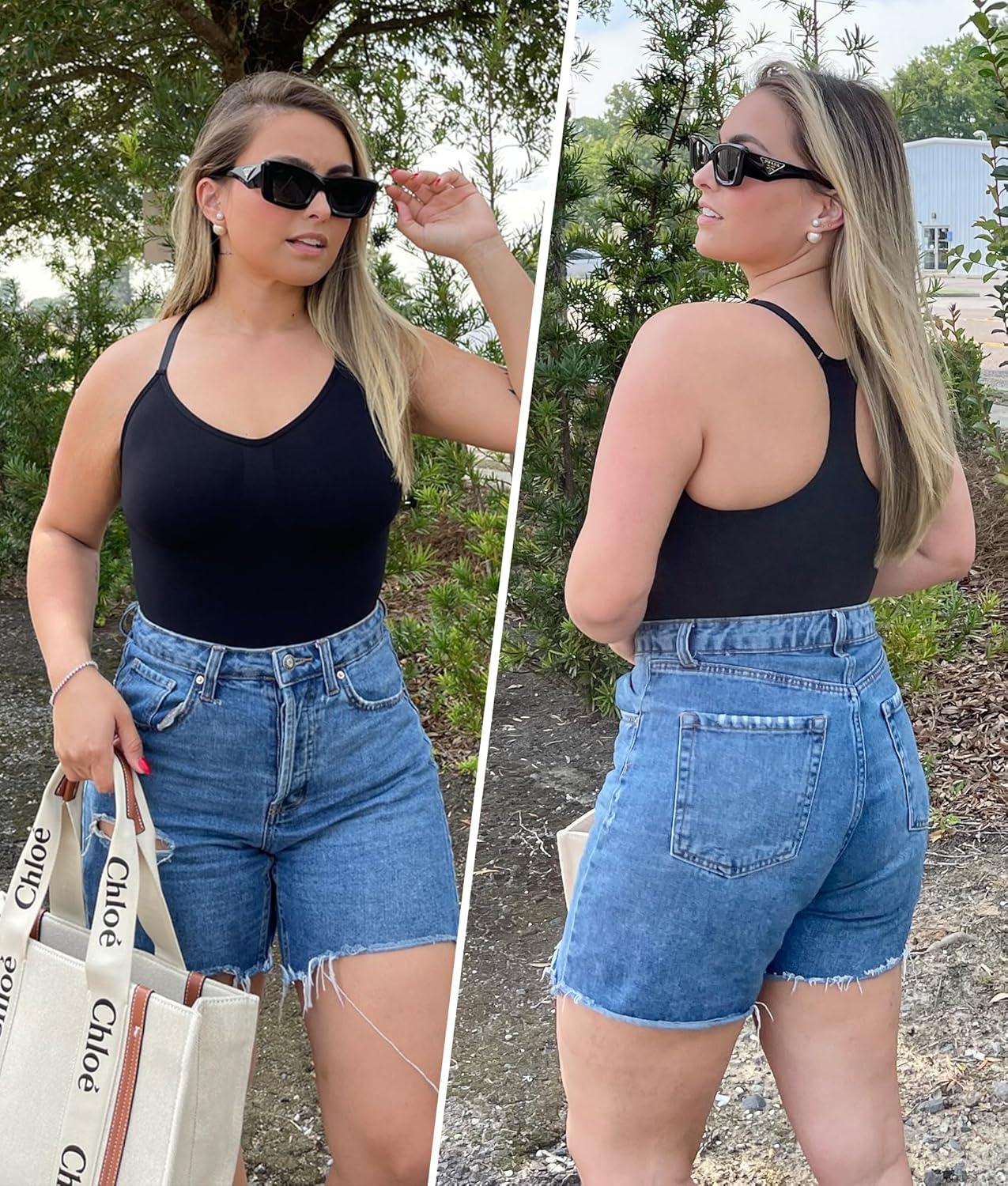 imageSHAPERX Bodysuit for Women Tummy Control Shapewear Racerback Seamless Body Shaper Tank TopBlack