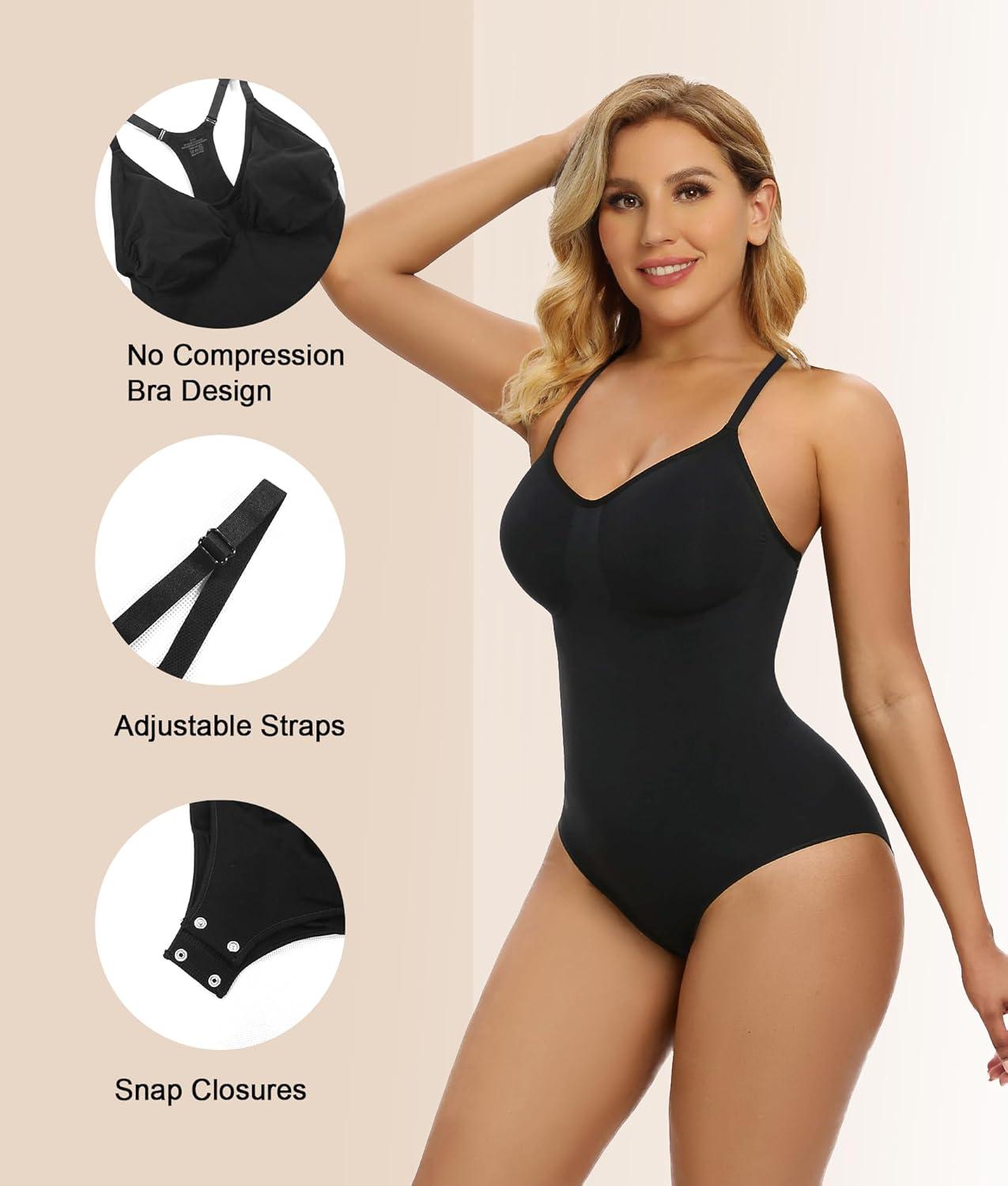 imageSHAPERX Bodysuit for Women Tummy Control Shapewear Racerback Seamless Body Shaper Tank TopBlack
