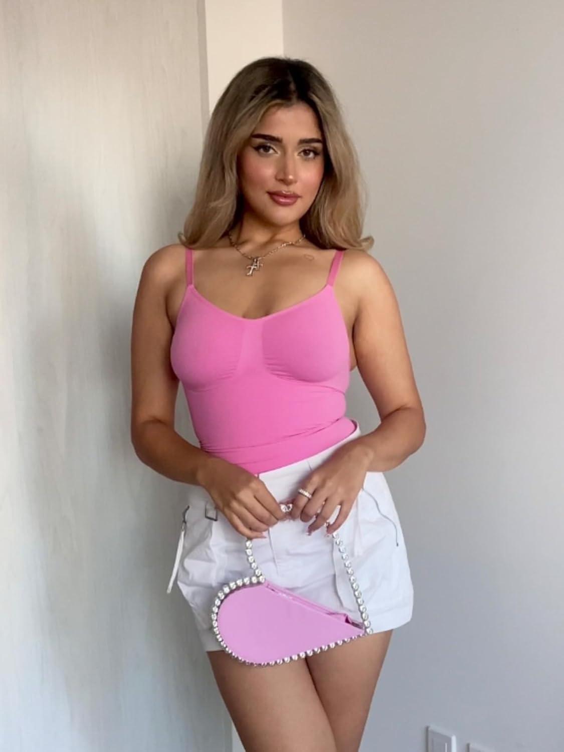 imageSHAPERX Bodysuit for Women Tummy Control Shapewear Racerback Seamless Body Shaper Tank TopPink